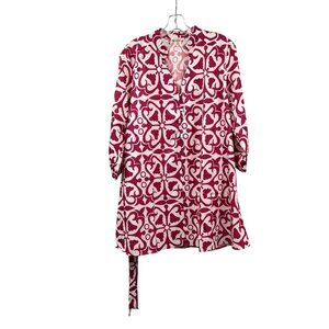 Sunday Up Womens Shift Dress 3/4 Sleeve Pink/White Size Small Belted